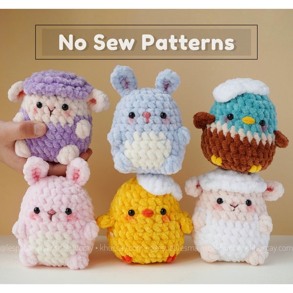 Tutoriales NO SEW, Combo de huevos de Pascua, Tutorial de crochet (francés, inglés), All Round Animals, mini animales, huevos de animales, amigurumi