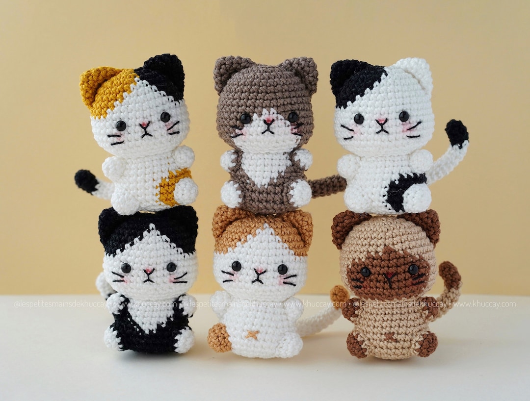 Pack of 6 Crochet Patterns Mini Cats (english, French Pack of 6 Crochet Patterns Mini Cats (english, French