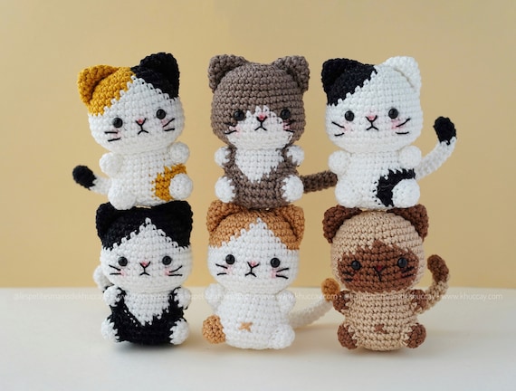 Pack of 6 Crochet Patterns Mini Cats (english, French Pack of 6 Crochet Patterns Mini Cats (english, French
