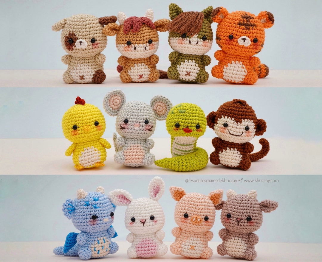 Pack of 12 Crochet Patterns Mini Animals english, French, Chinese ...