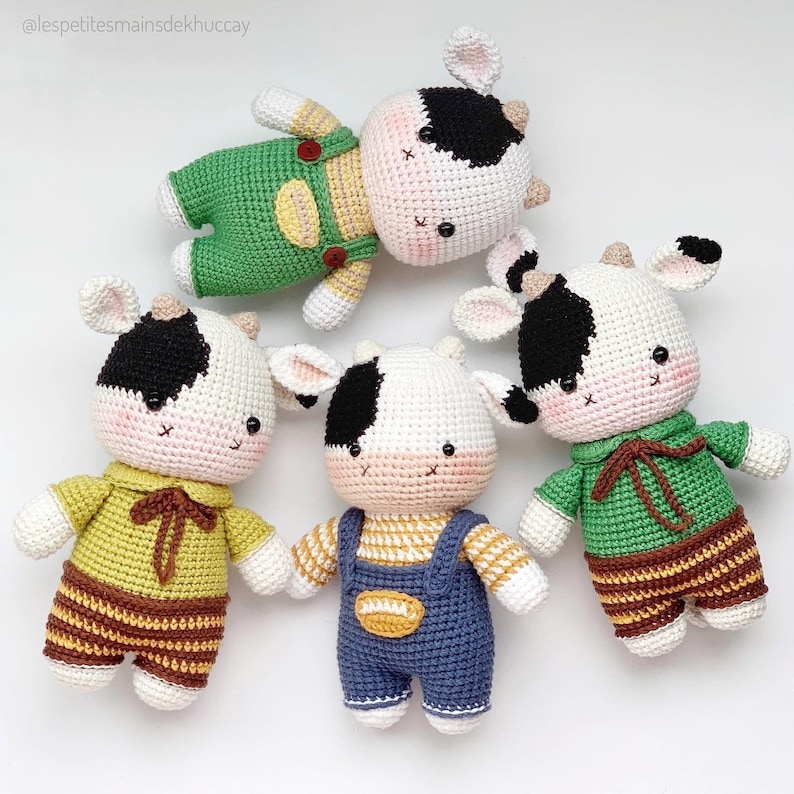 CROCHET PATTERN: Lucky the cow English, French, Vietnamese/ amigurumi cow/ crochet cow/ instant download pattern image 1