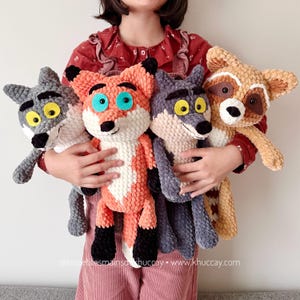 Bundle tutos les grands doudous de la forêt renard, raton laveur tanuki, loup etc., tutoriel de crochet anglais, français