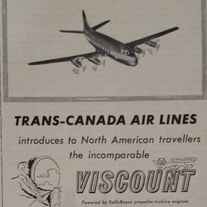1955 TRANS-CANADA Air Lines Viscount Airplane Travel Flying Vintage Print Ad