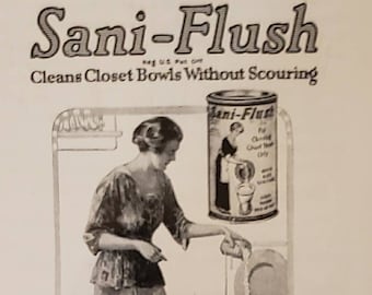 1922 SANI FLUSH Toilet Bowl Bathroom Cleaning Household No Scouring Vintage Print Ad