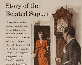 1946 THE MUTUAL BENEFIT Life Insurance Company Finance Protection Husband Wife Belated Supper Vintage Print Ad