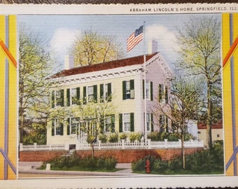 SPRINGFIELD IL Illinois Abraham Lincoln's Home 1930s Vintage Linen Post Card