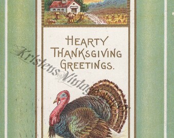 Digitale Download Bestand THANKSGIVING Digitaal Beeldbestand Turkije Oogstvelden 1910s Vintage Ansichtkaart Vakantie Afdrukbare Scrapbooking Collage