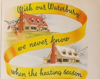 1951 WATERBURY Furnace Heating Appliance Air Conditioner HVAC Vintage Print Ad