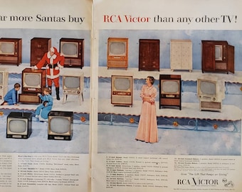 1954 RCA VICTOR Television TV Sets Santa Christmas Gifts 2 Page Vintage Print Ad