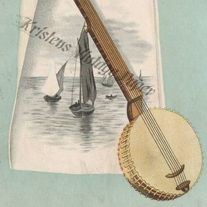 BANJO BOAT Digital Image Download File Vintage Victorian Trade Card Advertising Printable Scrapbooking Collage