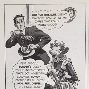 1948 BORDEN&#39;S INSTANT COFFEE Elsie the Cow Beverage Drink Vintage Print Ad