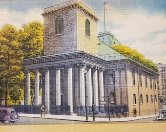 BOSTON MA Massachusetts King es Chapel Vintage Leinen Postkarte