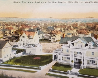 SEATTLE WA Washington Bird&#39;s Eye View Capitol Hill Residence Section Homes Vintage Post Card