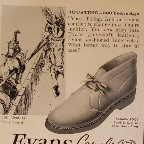 1960 VARIOUS ADS Evans Casuals Shoes Sahara Boot Jousting Tournament Kuppenheimer Clothes Sup-Pants Mens Trousers Pants Vintage Print Ad