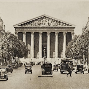 PARIS FRANÇA Igreja La Madeleine Magdalen Rue Royale Street View, Dividido Verso Cartão Postal Francês Vintage