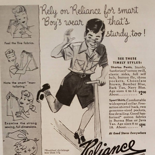 1947 RELIANCE Boys Clothing Fashion LITTLE LACONIANS Kids Shoes Childrens Sandals Footwear Vintage Print Ad