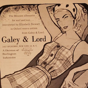 1960 GALEY & LORD Elizabeth Stewart Blouson Silhouette Womens Fashion Clothing Burlington Vintage Print Ad