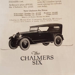 1922 CHALMERS MOTOR Car Company Chalmers Six Sedan Automobile Vintage Print Ad