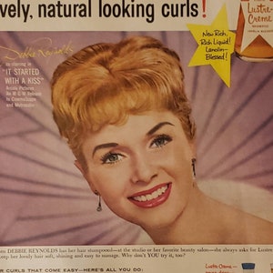 1959 LUSTRE CREME Shampoo Hair Beauty Actrice Debbie Reynolds Vintage Print Ad