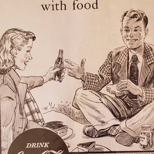 1947 COCA COLA Refresco Bebida Soda Picnic Vintage Print Ad