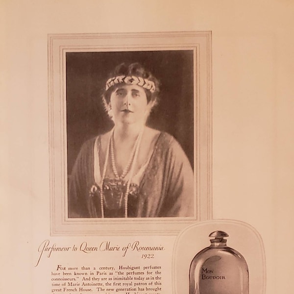 1922 HOUBIGANT Parfum Paris Mon Boudoir Parfum Beauté Reine Marie de Roumanie vintage Print Ad