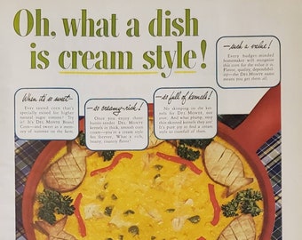 1950 DEL MONTE Cream Style Corn Canned Vegetables Food Recipe Vintage Print Ad