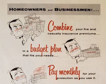 1959 AMERIKA FORE Loyalty Group Fire Casualty Insurance Policy Agent Budget Huiseigenaren Zakenlieden Financiën Vintage Print Ad