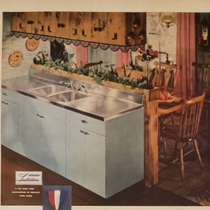 1951 ELKAY Lustertone Stainless Steel Kitchen Countertop NATCOLITE NEVAMAR Table Top Vintage Print Ad
