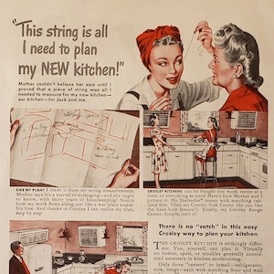 1945 CROSLEY Kitchen Planning String Appliances Housewife Vintage Print Ad