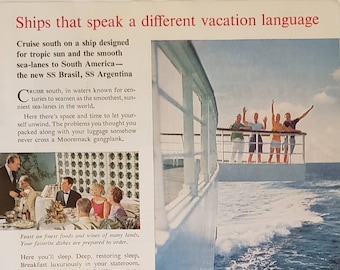 1959 MOORE MCCORMACK LINES Cruise Ship South America Brasil Argentina Vacation Travel Vintage Print Ad