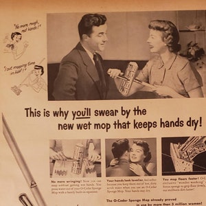 1951 O-CEDAR Sponge Mop Floor Cleaning Household Vintage Print Ad