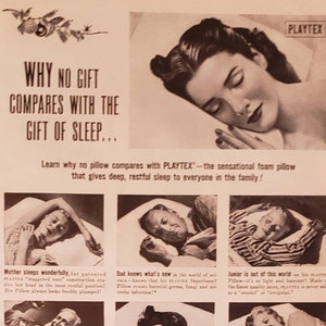 1950 PLAYTEX Foam Pillow Bedding Latex Pillows Gift of Sleep Vintage Print Ad