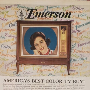 1964 EMERSON Color Television Portable TV Set Vintage Print Ad