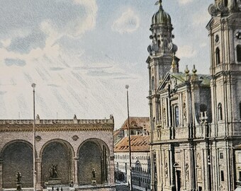 MUNICH MUNCHEN ALLEMAGNE Theatinerkirche mit Feldherrnhalle vue sur la ville Deutschland dos indivis avant 1907 carte postale vintage Postkarte