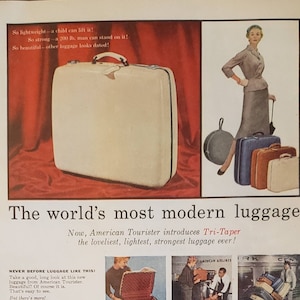 VINTAGE AMERICAN TOURISTER TRI-TAPER SUITCASE 16" ROUND HAT