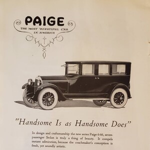 1922 PAIGE 6-66 7 passageiros sedan carro automóvel vintage impressão anúncio