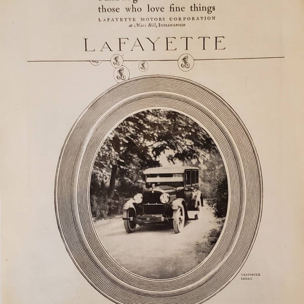 1922 LAFAYETTE MOTORS Vestibule Sedan Car Automobile Vintage Print Ad