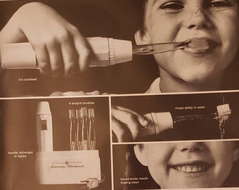 1964 GE General Electric Automatic Toothbrush Teeth Brushing Dental Health Vintage Print Ad