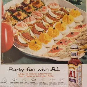 1956 A1 SAUCE Party Appetizers Recipes Pump Room Ambassador East Chicago Food Condiment Vintage Print Ad