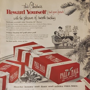 1955 PALL MALL Cigarrillos Tabaco Fumar Regalo de Navidad Vintage Print Anuncio
