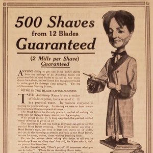 1912 AUTOSTROP Safety Razor Blades Shaving Wooden Man Vintage Print Ad