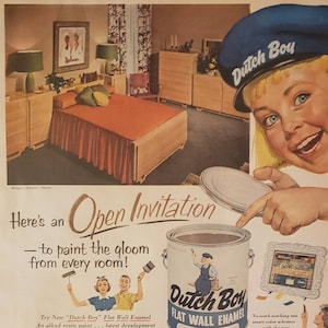 1954 DUTCH BOY Flat Wall Enamel Paint Home Interior Design Vintage Print Ad