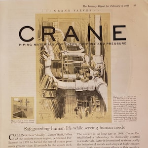 1926 CRANE Valves Piping Materials Pipes Philo Station Ohio High Pressure Steam Lines Fittings Plumbing Vintage Print Ad