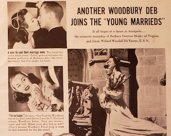 1945 WOODBURY FACIAL SOAP Complexion Skin Beauty Young Marrieds Barbara Overton Mosby Vintage Print Ad