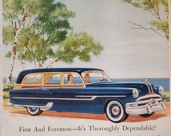1953 PONTIAC Dual Streak Station Wagon Car Auto General Motors Body by Fisher Automobile Vintage Print Ad
