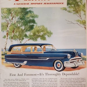 1953 PONTIAC Dual Streak Station Wagon Car Auto General Motors Body by Fisher Automobile Vintage Print Ad