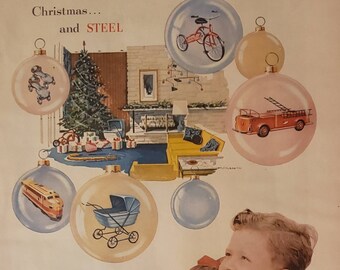 1954 WEIRTON STEEL COMPANY Christmas Toys Children Vintage Print Ad