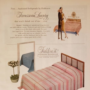 1954 FIELDCREST MILLS Sanforized Bedspreads Trousseau Luxury Bedroom Beds Vintage Print Ad