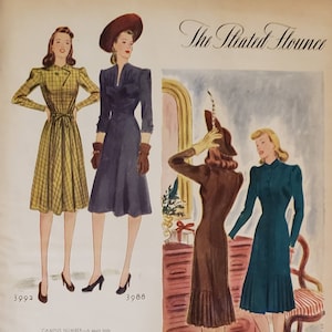 1940 MCCALL PATTERNS Womens Fashion Clothing Pleated Flounce Dress Casual  Dresses Vintage Print Ad - Etsy