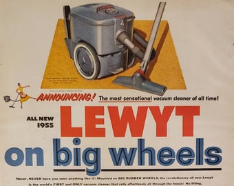 1954 LEWYT Aspirateur Big Wheels Floor Cleaning Appliance vintage Print Ad